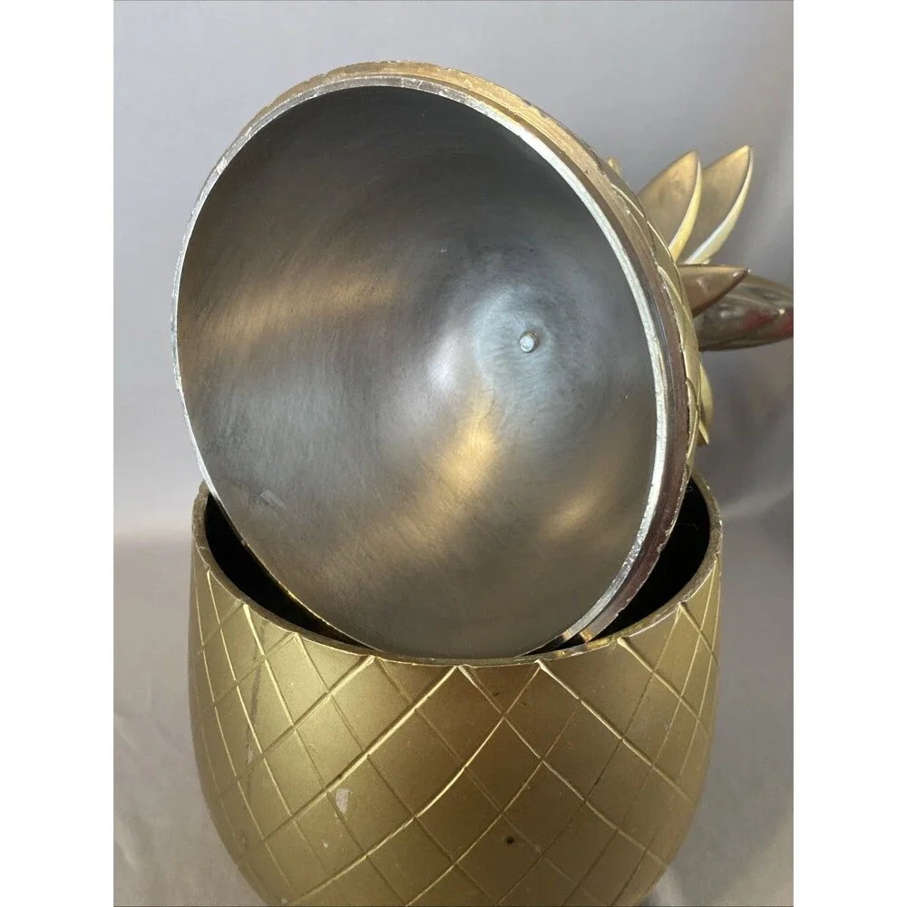 Vintage Gold Pineapple Ice Bucket Barware Tiki Retro Hollywood Regency 12